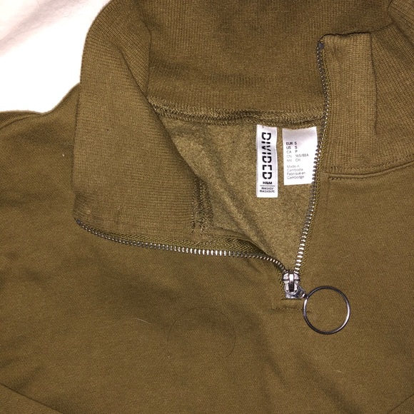 (Sold Elsewhere) H&M Army Green Half Zip Cropped Sweater Fall - Picture 3 of 5